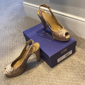 Stuart weitzman beige washed boa heels, size 8